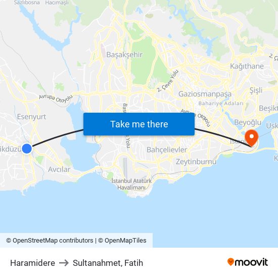 Haramidere to Sultanahmet, Fatih map