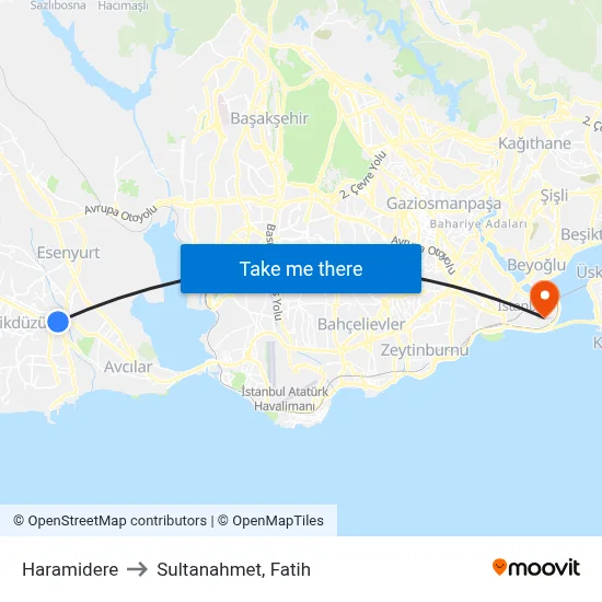 Haramidere to Sultanahmet, Fatih map