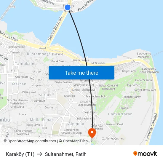 Karaköy (T1) to Sultanahmet, Fatih map