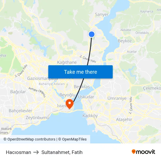 Hacıosman to Sultanahmet, Fatih map