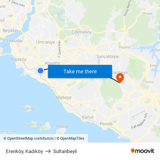 Erenköy, Kadıköy to Sultanbeyli map