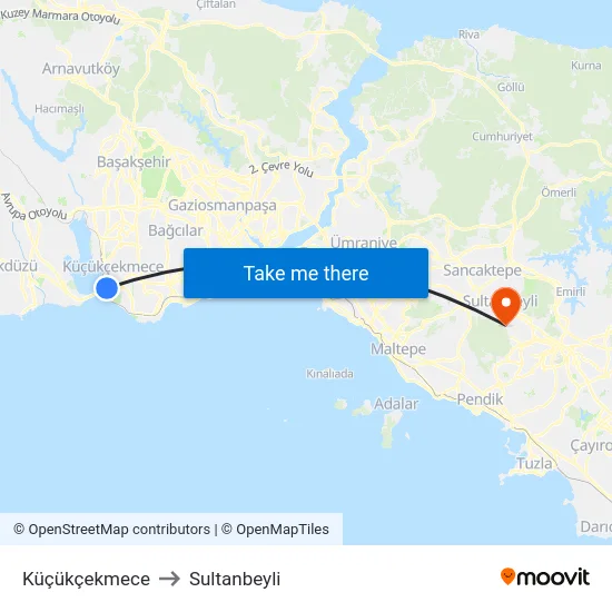 Küçükçekmece to Sultanbeyli map