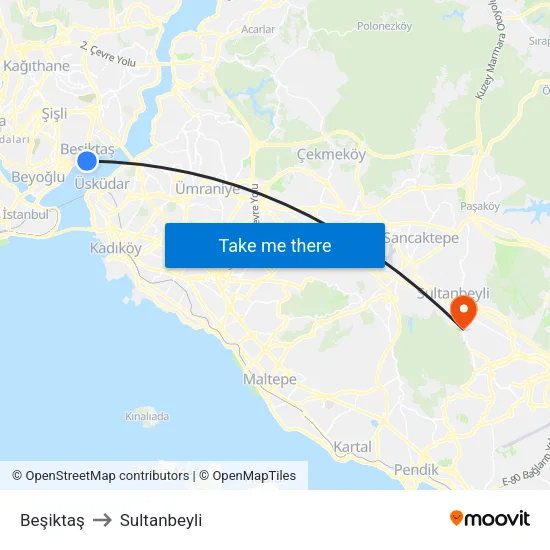 Beşiktaş to Sultanbeyli map