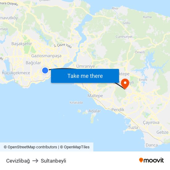 Cevizlibağ to Sultanbeyli map
