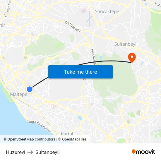 Huzurevi to Sultanbeyli map