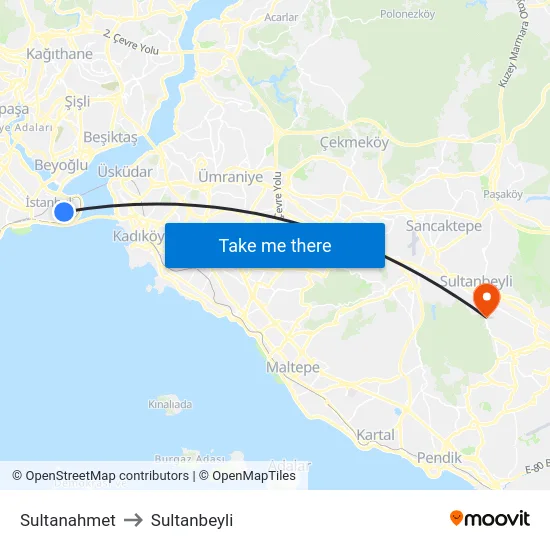 Sultanahmet to Sultanbeyli map