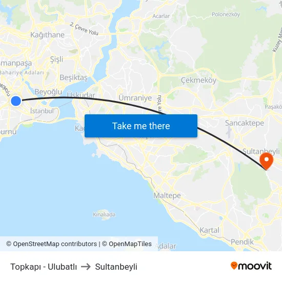 Topkapı - Ulubatlı to Sultanbeyli map