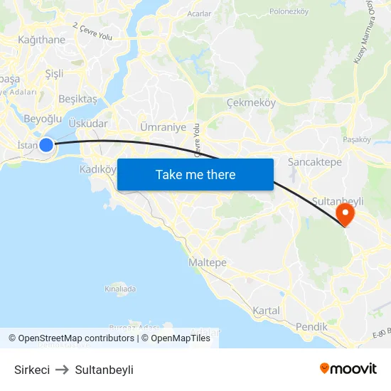 Sirkeci to Sultanbeyli map