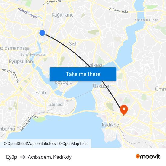 Eyüp to Acıbadem, Kadıköy map