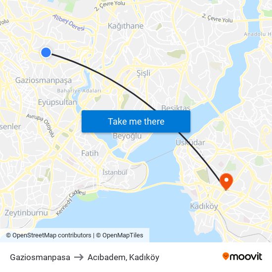 Gaziosmanpasa to Acıbadem, Kadıköy map