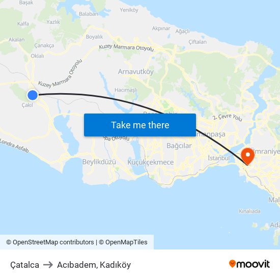 Çatalca to Acıbadem, Kadıköy map