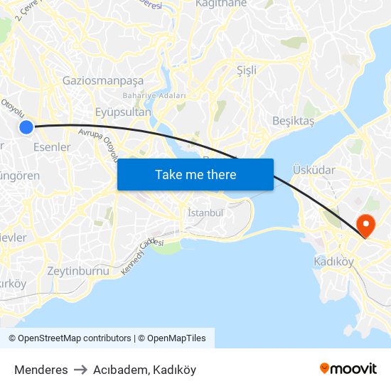 Menderes to Acıbadem, Kadıköy map