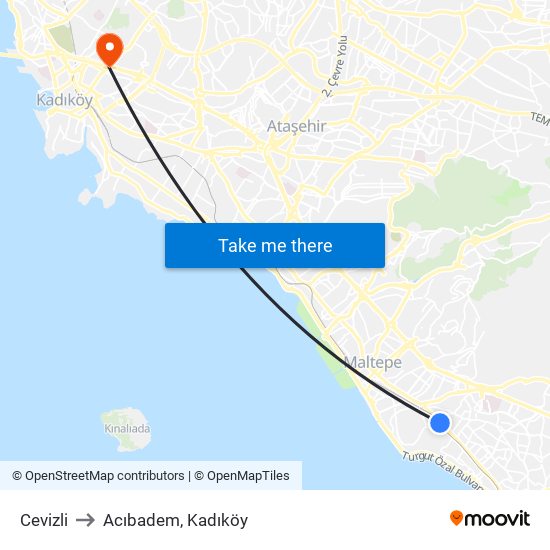 Cevizli to Acıbadem, Kadıköy map