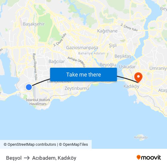 Beşyol to Acıbadem, Kadıköy map