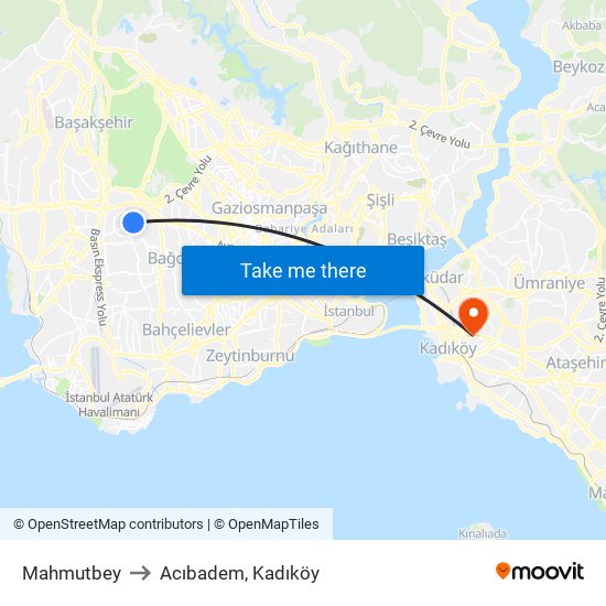 Mahmutbey to Acıbadem, Kadıköy map