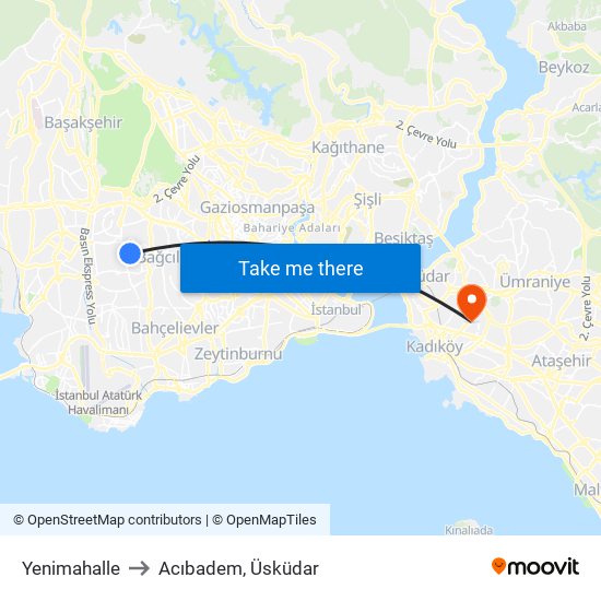 Yenimahalle to Acıbadem, Üsküdar map