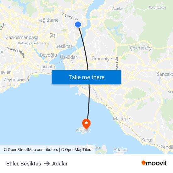 Etiler, Beşiktaş to Adalar map
