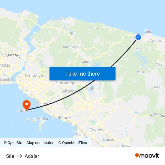 Sile to Adalar map