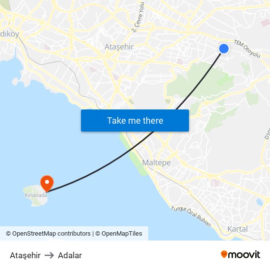 Ataşehir to Adalar map