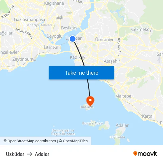 Üsküdar to Adalar map