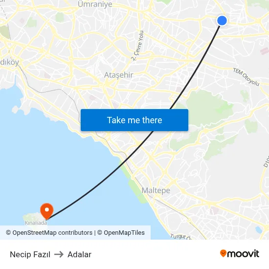 Necip Fazıl to Adalar map