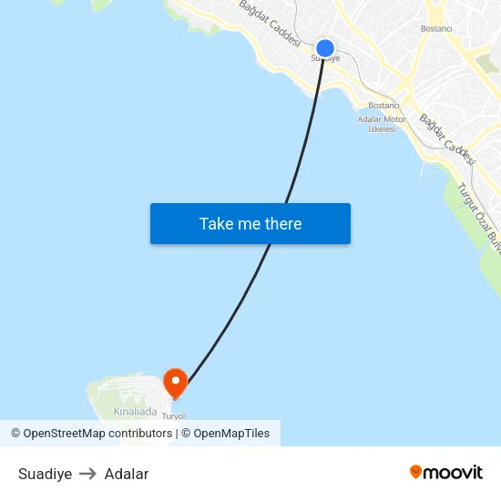 Suadiye to Adalar map
