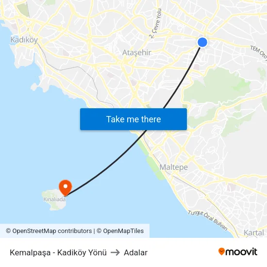 Kemalpaşa - Kadiköy Yönü to Adalar map