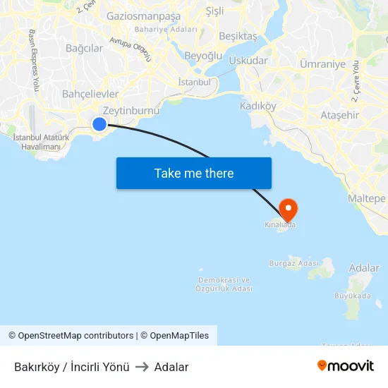 Bakırköy / İncirli Yönü to Adalar map