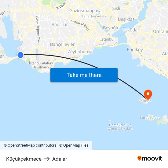 Küçükçekmece to Adalar map