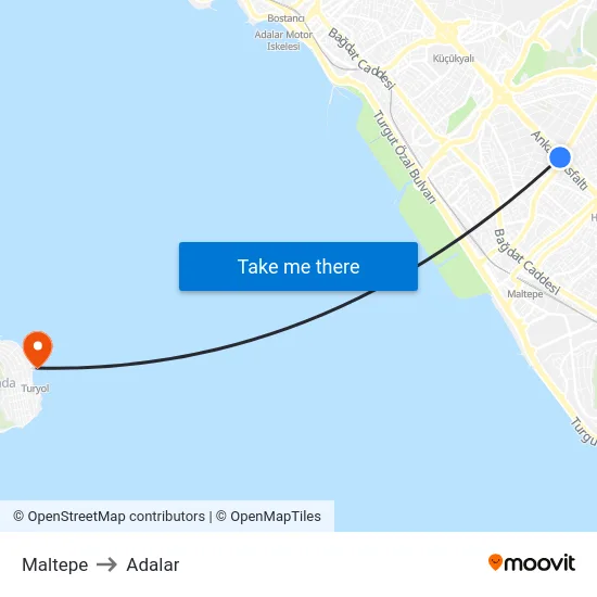 Maltepe to Adalar map