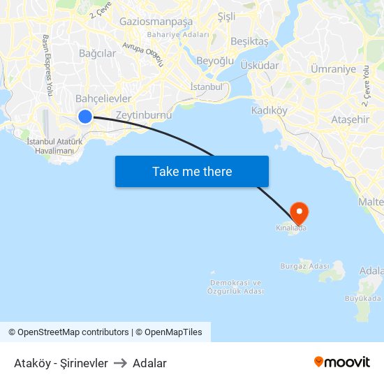 Ataköy - Şirinevler to Adalar map