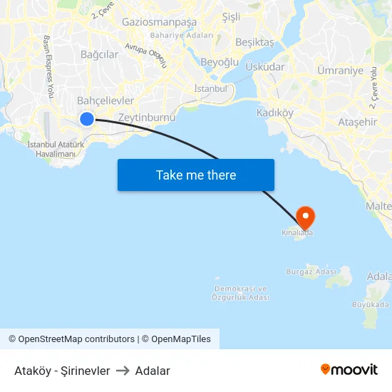 Ataköy - Şirinevler to Adalar map