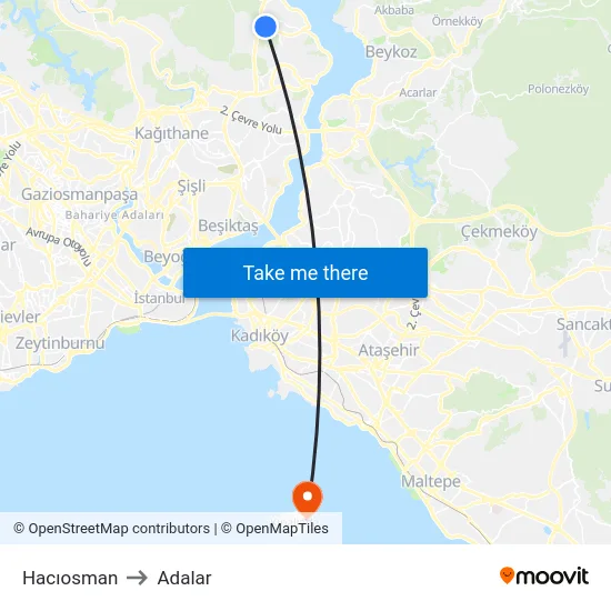 Hacıosman to Adalar map