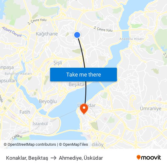 Konaklar, Beşiktaş to Ahmediye, Üsküdar map