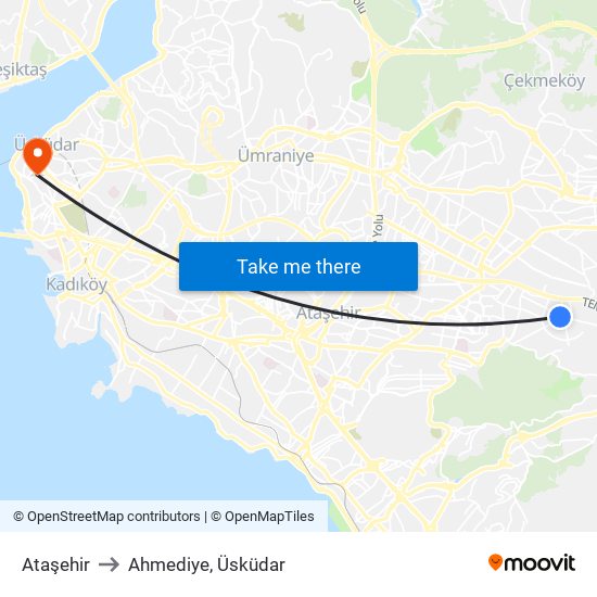 Ataşehir to Ahmediye, Üsküdar map