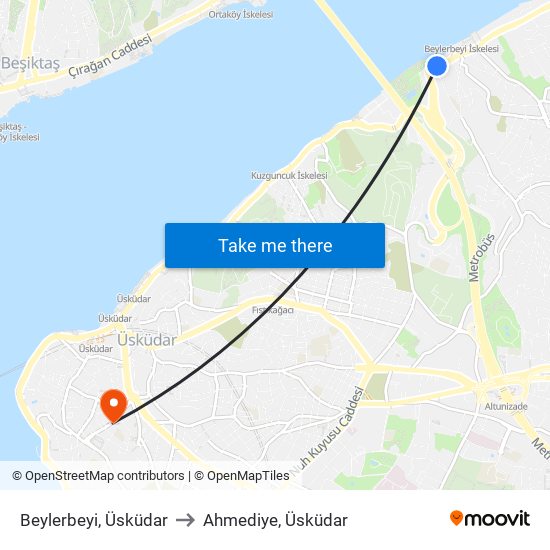 Beylerbeyi, Üsküdar to Ahmediye, Üsküdar map