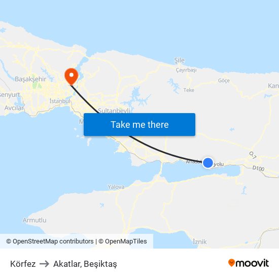 Körfez to Akatlar, Beşiktaş map