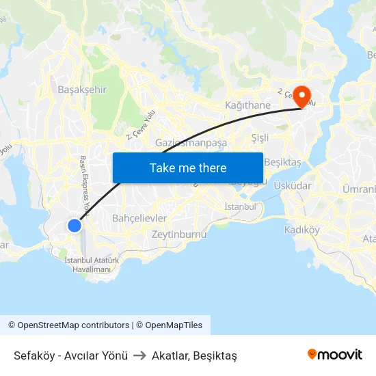 Sefaköy - Avcılar Yönü to Akatlar, Beşiktaş map