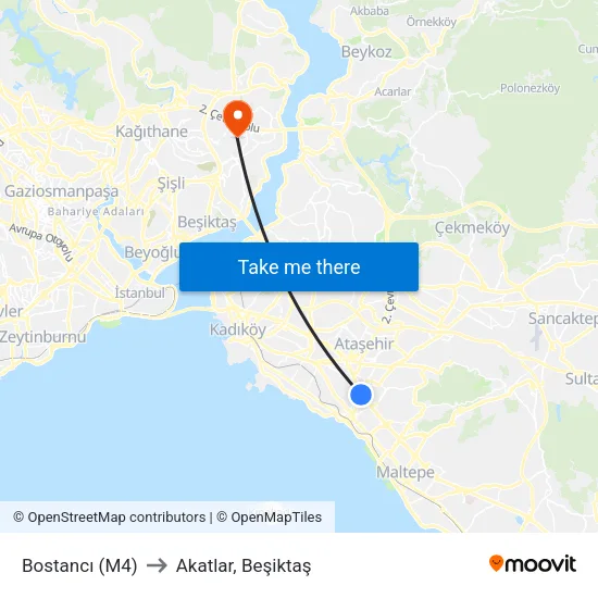 Bostancı (M4) to Akatlar, Beşiktaş map