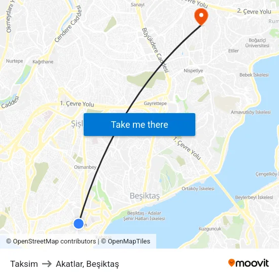 Taksim to Akatlar, Beşiktaş map