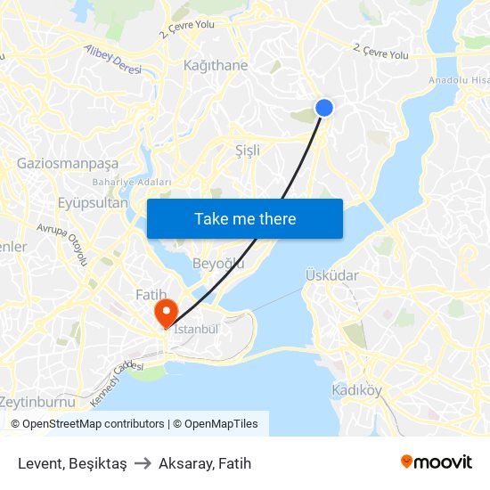 Levent, Beşiktaş to Aksaray, Fatih map