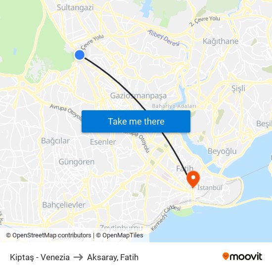 Kiptaş - Venezia to Aksaray, Fatih map