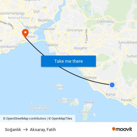 Soğanlık to Aksaray, Fatih map