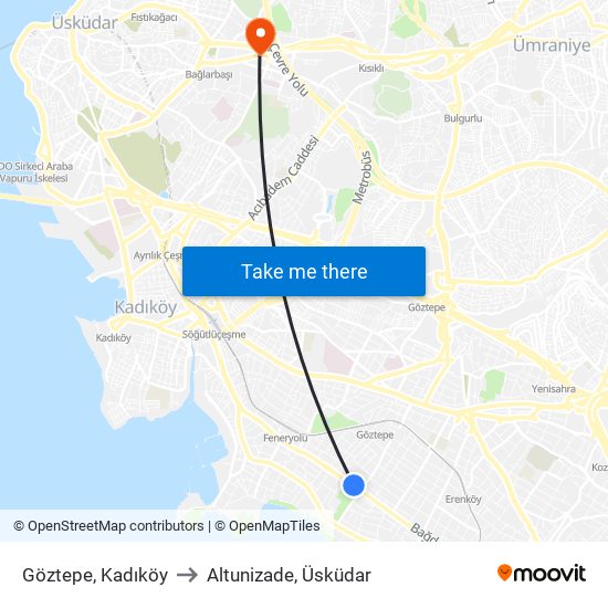 Göztepe, Kadıköy to Altunizade, Üsküdar map