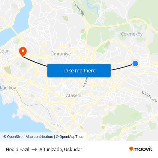 Necip Fazıl to Altunizade, Üsküdar map