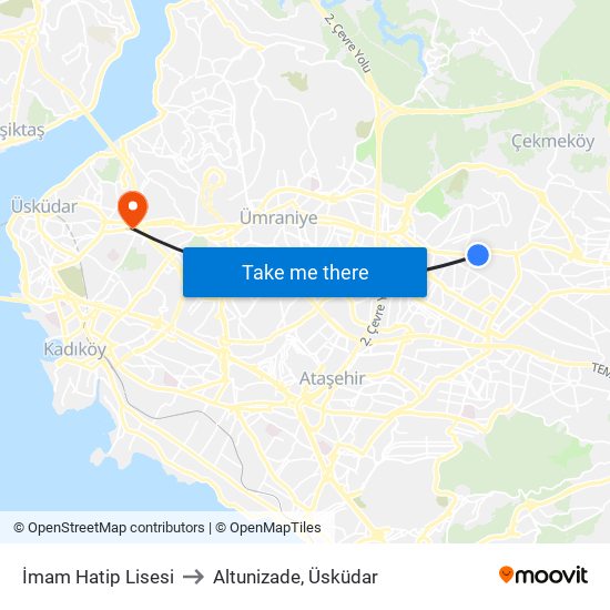 İmam Hatip Lisesi to Altunizade, Üsküdar map