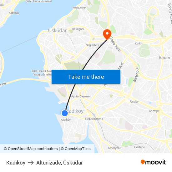 Kadıköy to Altunizade, Üsküdar map