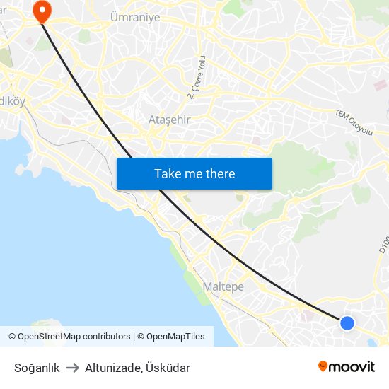 Soğanlık to Altunizade, Üsküdar map