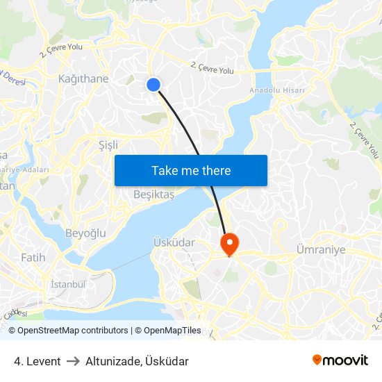 4. Levent to Altunizade, Üsküdar map