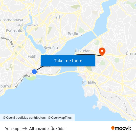 Yenikapı to Altunizade, Üsküdar map